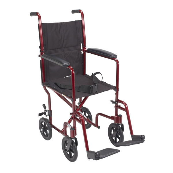 Lightweight Transport Wheelchair - 19 Inch Red - Click Image to Close